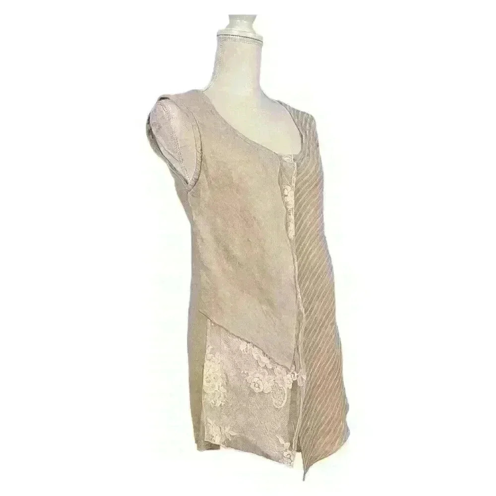 MARILIU MODA Woman's BEIGE/NUDE Shirt TUNIC Multi Layer Texture ITALY size Med - Picture 7 of 10